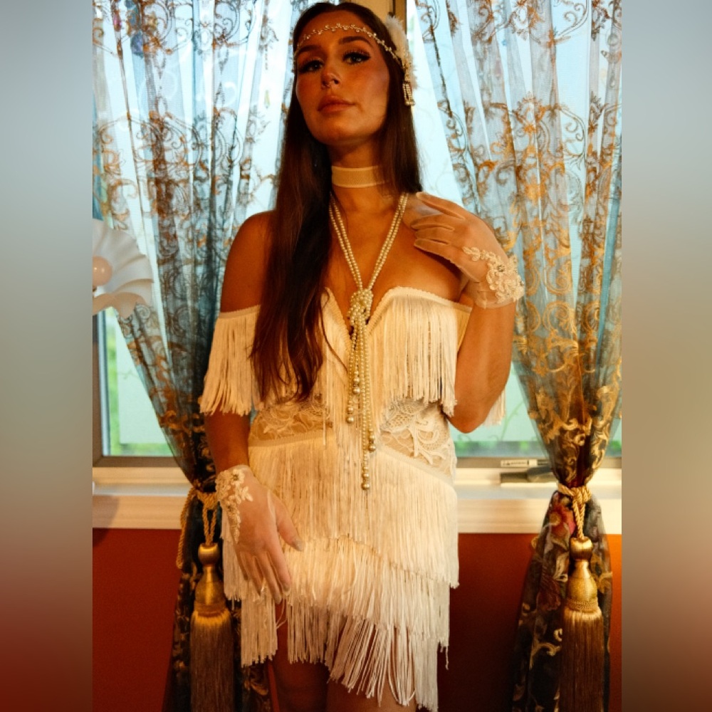 Fashion Nova White Fringe Gatsby Dress
